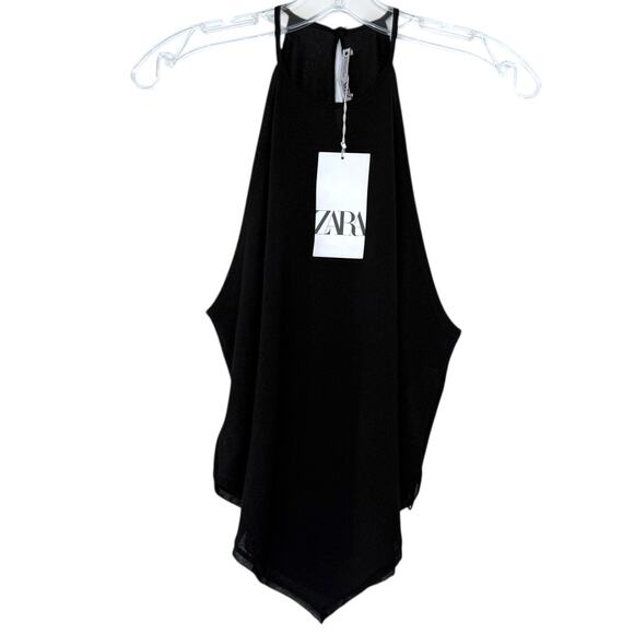 Zara Scarf Tank Top Sleeveless Flowy Blouse Size Medium Black NWT - Picture 5 of 10